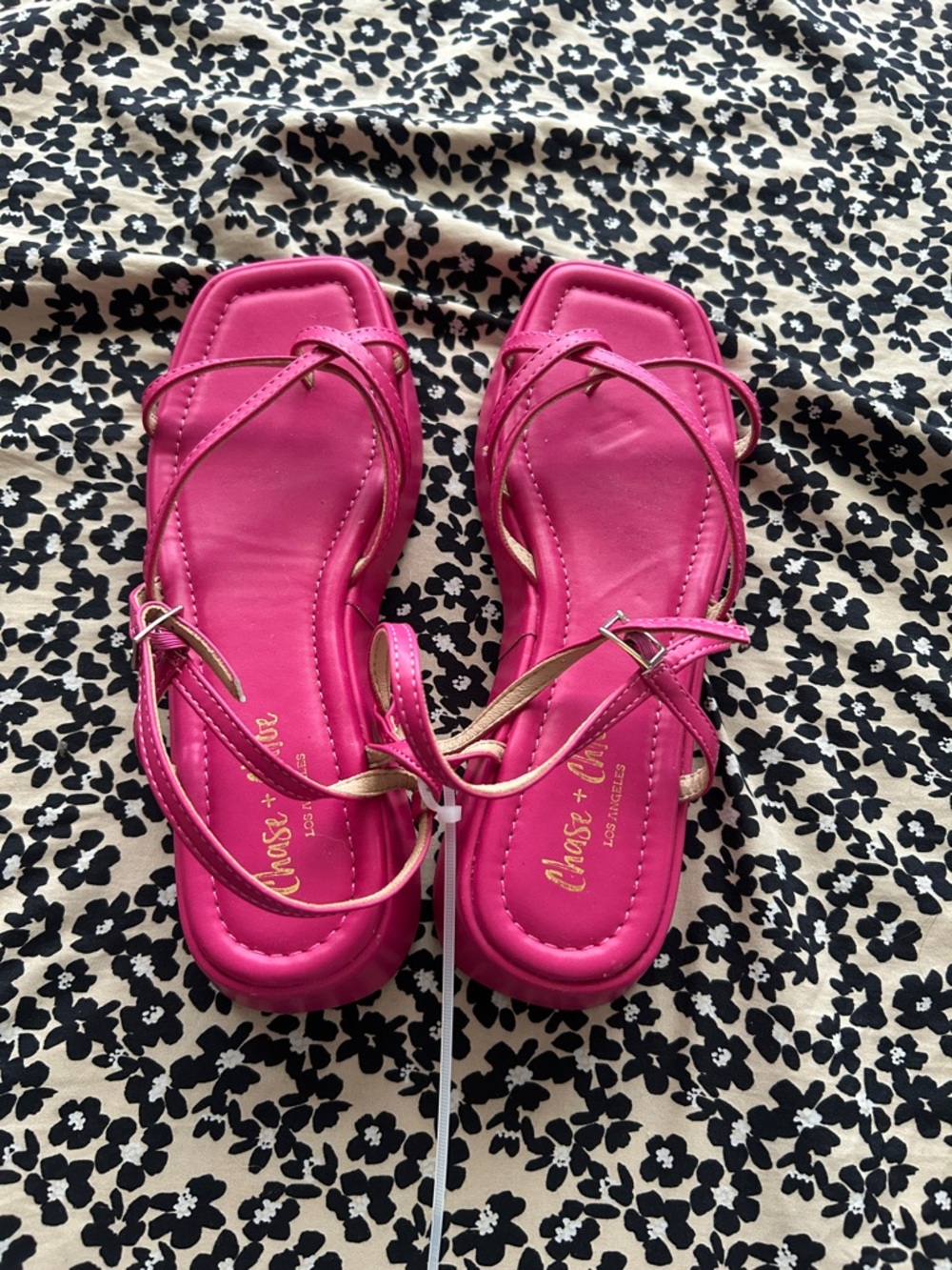 Chase + Chloe Fuchsia Strappy Square-Toe Sandals